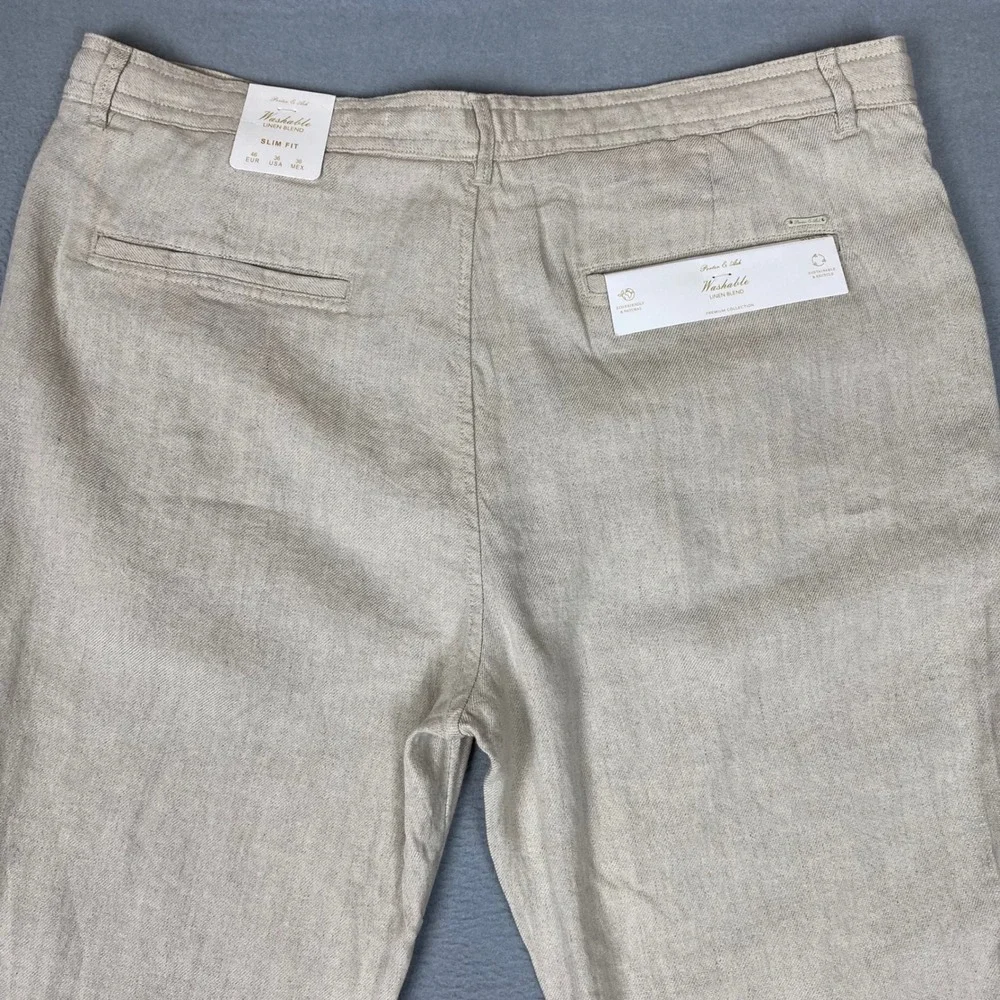 Porter & Ash Washable Linen Blend Slim Fit Drawstring Pants Mens 36 Tan NWT